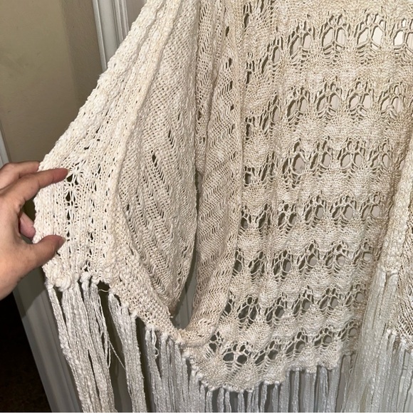 Rancho Estancia cream crocheted open front cardigan fringe women M/L - Picture 6 of 10